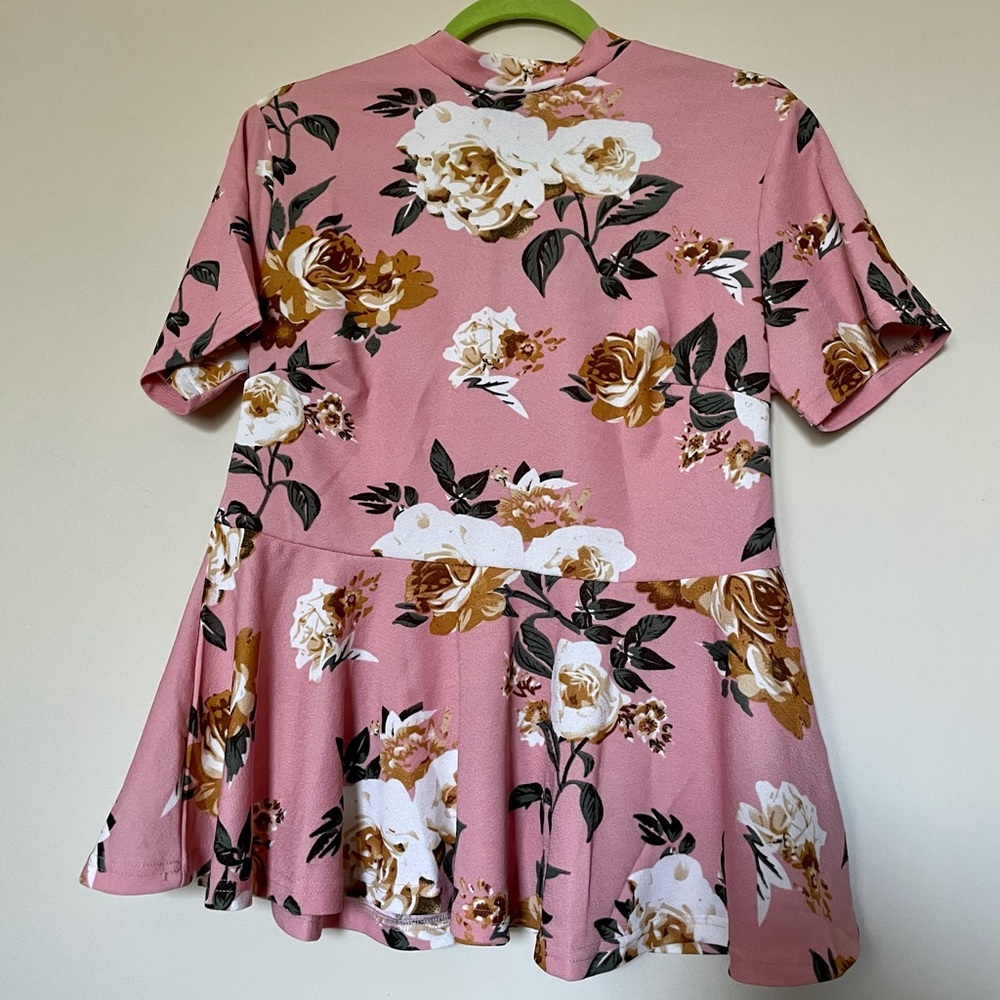 Mauve Plus-Size Peplum Floral Print Top 0XL